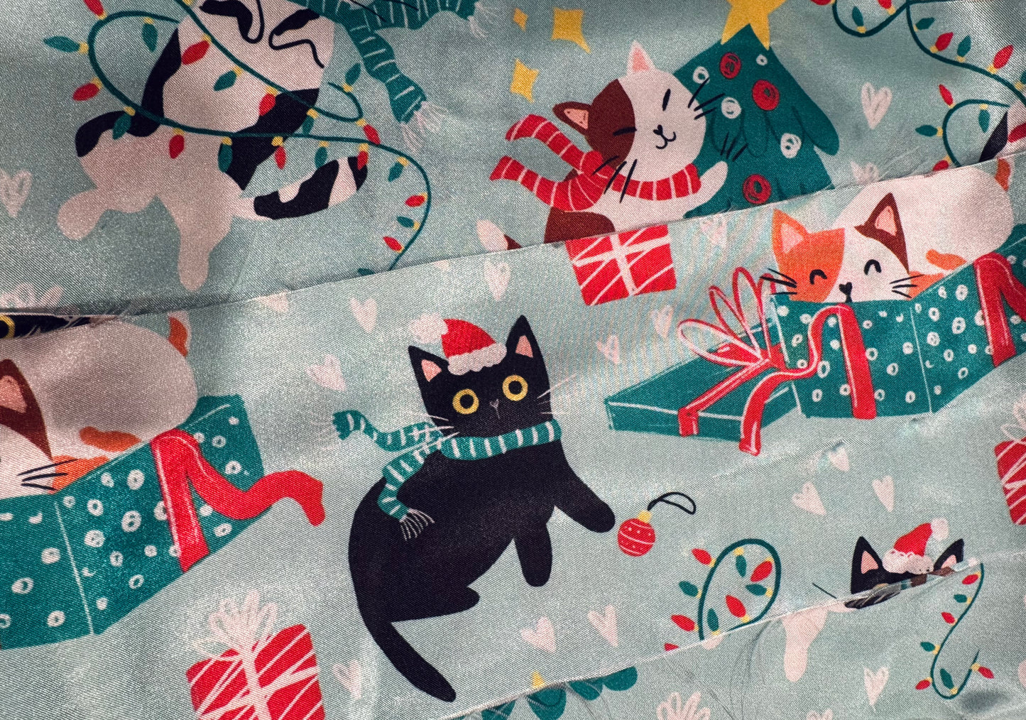Christmas Kitties Handmade Satin Scrunchie