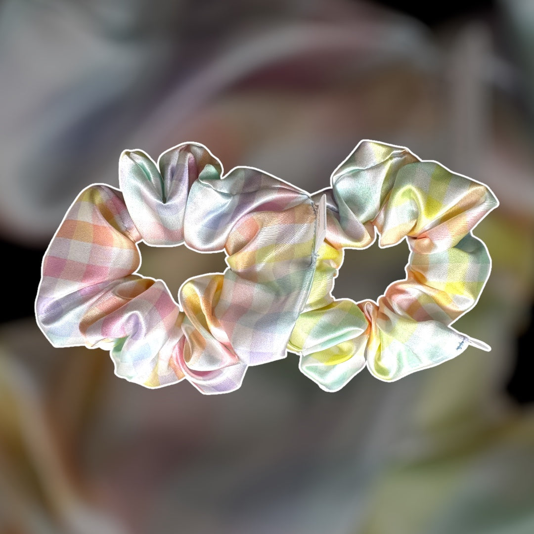 Rainbow Picnic Handmade Satin Scrunchie