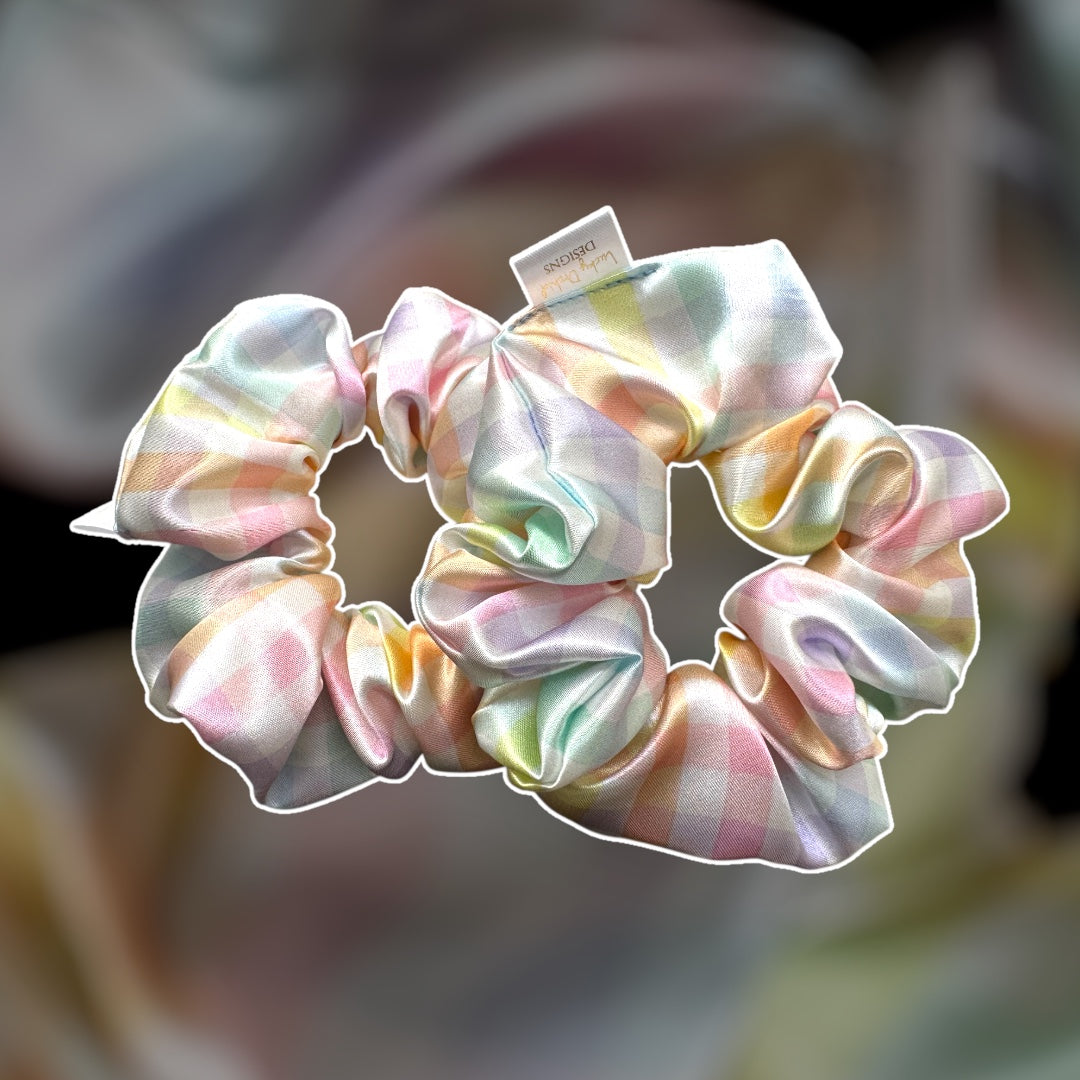 Rainbow Picnic Handmade Satin Scrunchie