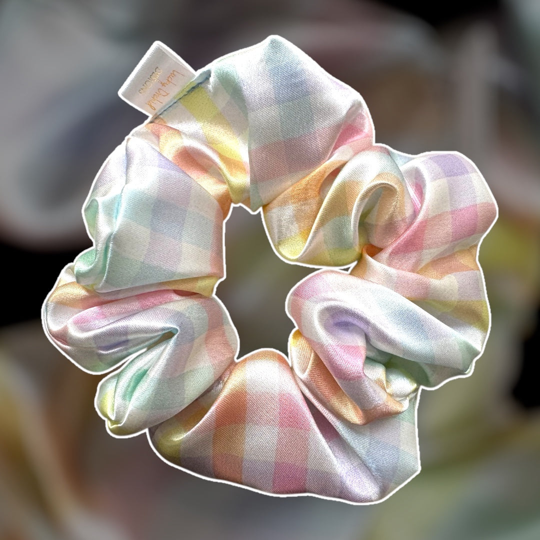 Rainbow Picnic Handmade Satin Scrunchie