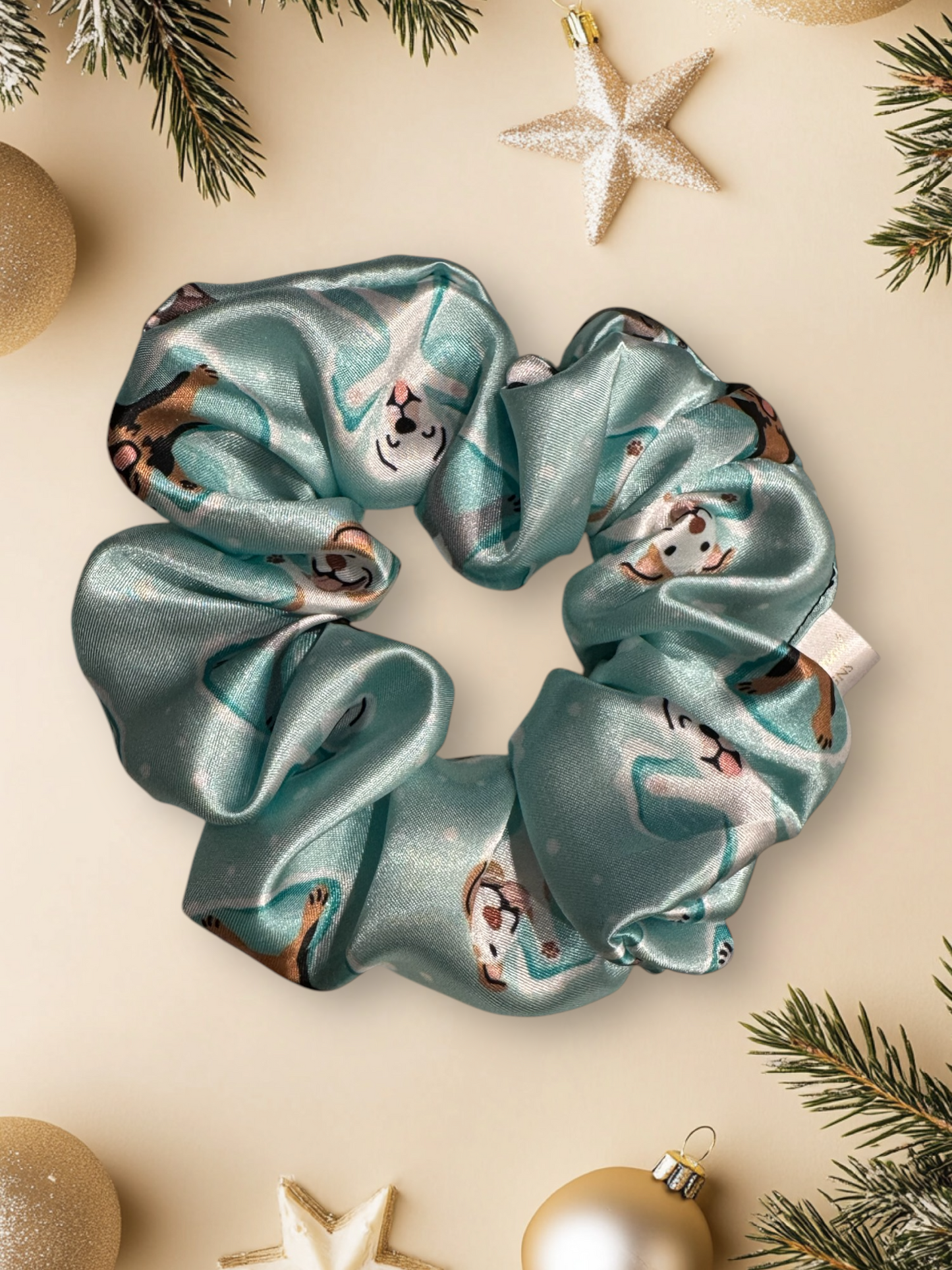 Snow Angel Dogs Handmade Satin Scrunchie