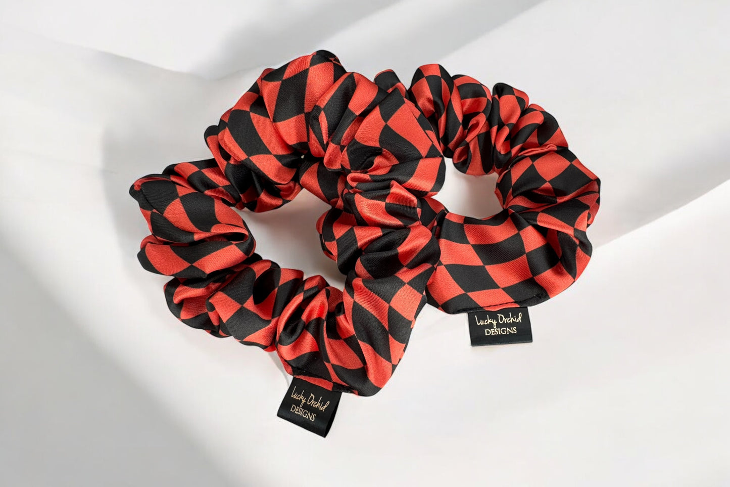 Halloween Checkered Satin Scrunchie