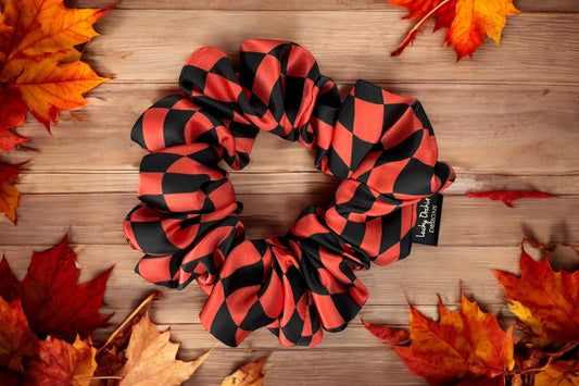 Halloween Checkered Satin Scrunchie