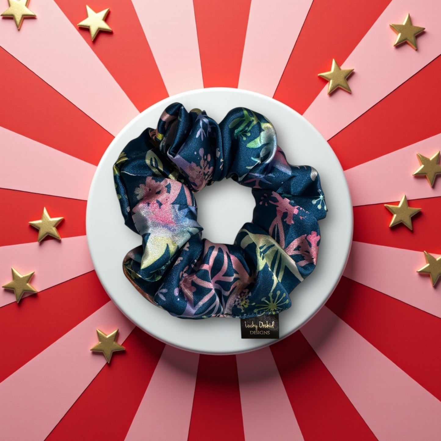 Winter Whimsy Tie-Dye Snowflake Satin Scrunchie