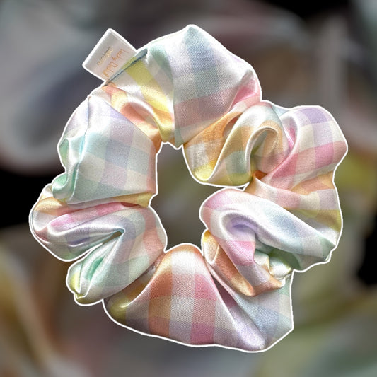 Rainbow Picnic Handmade Satin Scrunchie