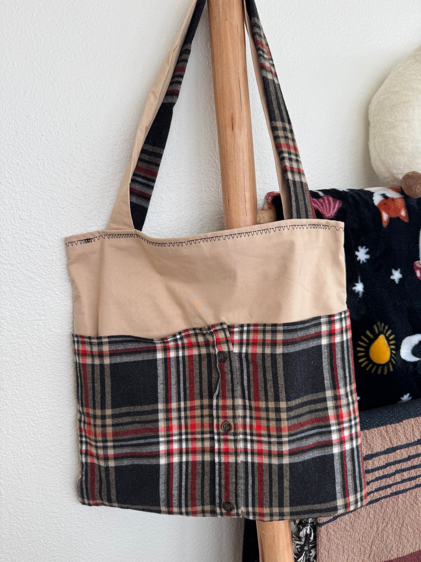 ‘The Ellie’ - Upcycled Flannel Tote Bag